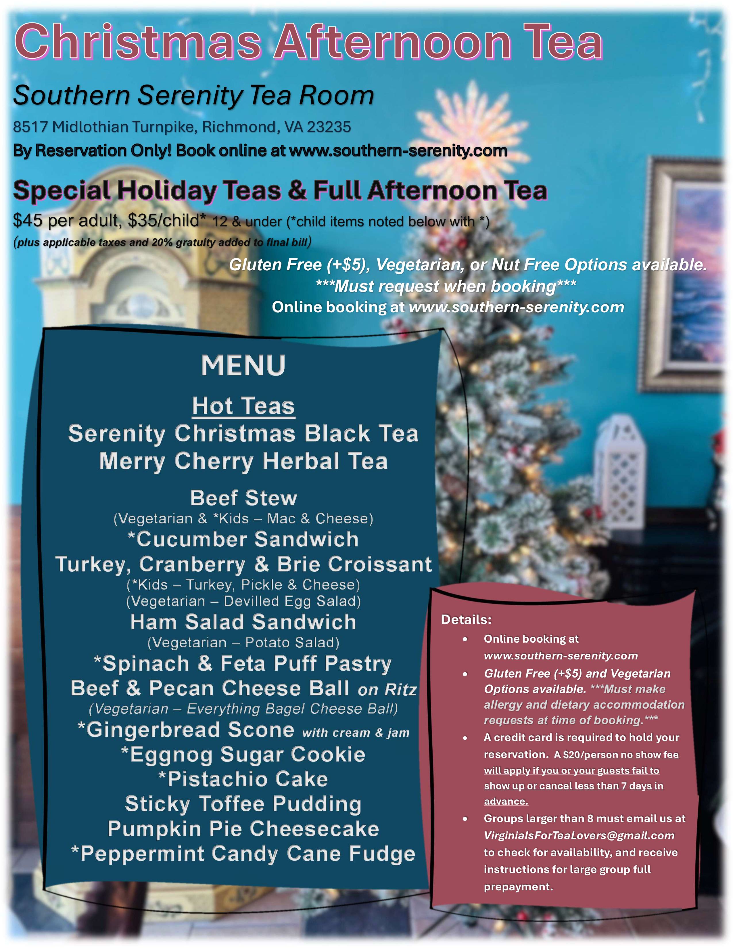 Southern Serenity Christmas Tea Experience Menu 2026