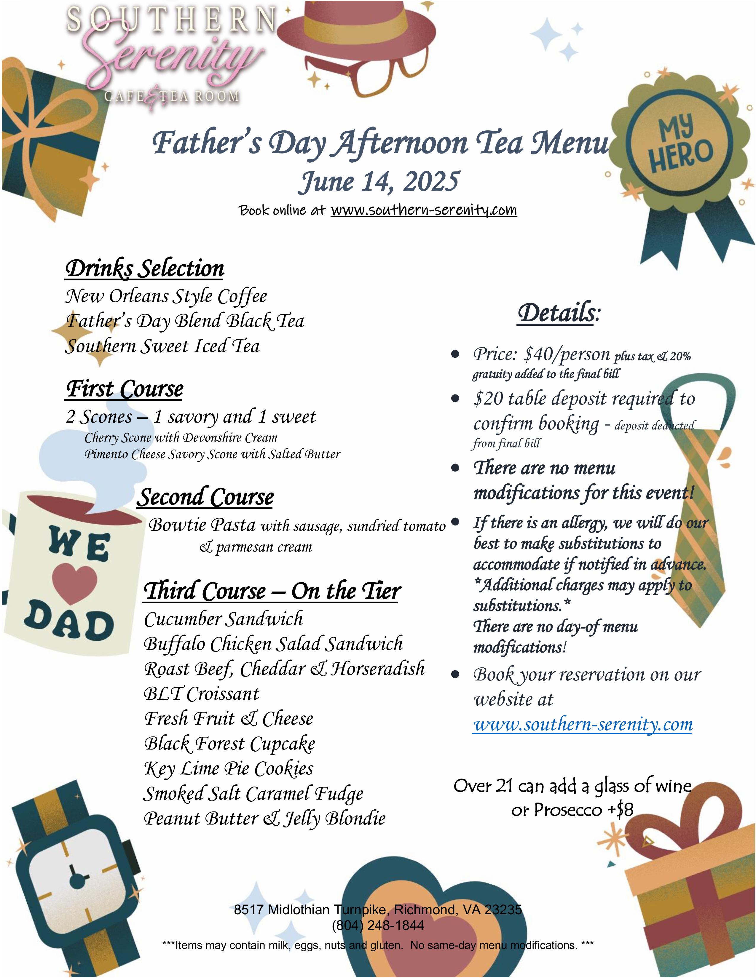 Southern Serenity Father's Day Tea Celebration Event Menu 2025
