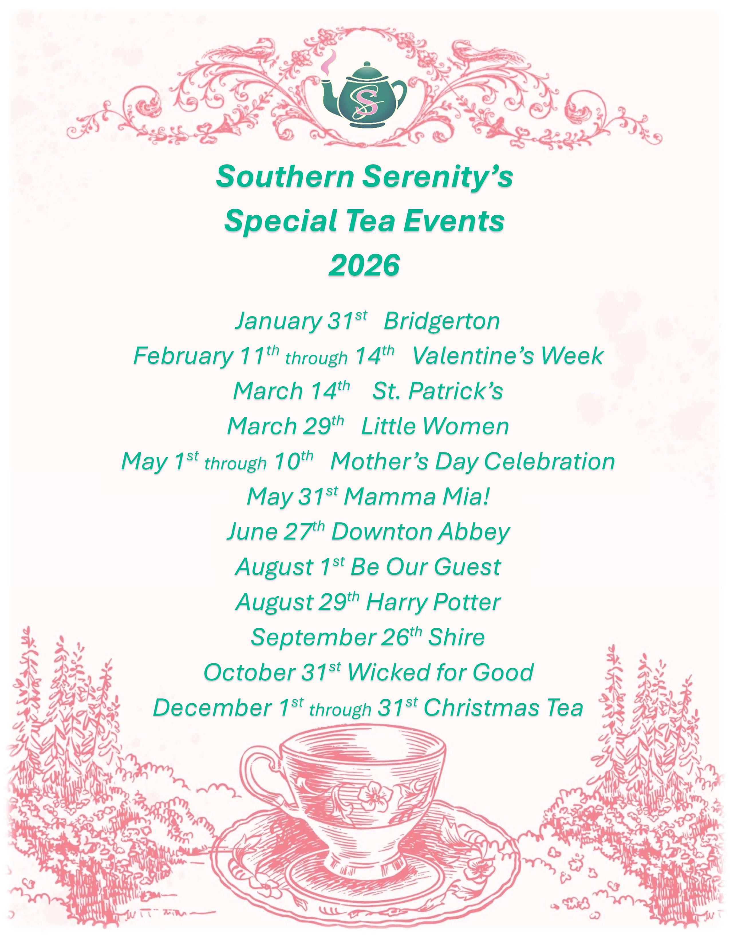 Southern Serenity Tea 2026 Events