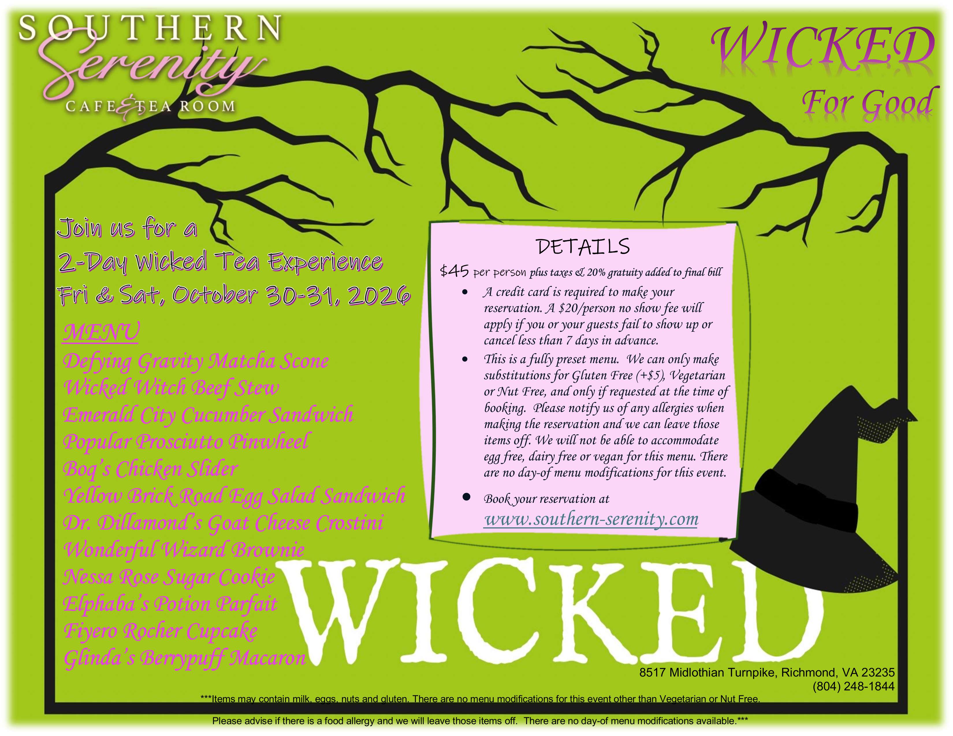 Southern Serenity Wicked For Good Tea Event Menu 2026